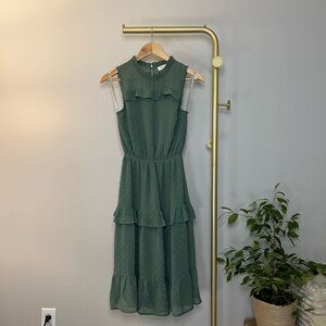 Monteau Sage Green Ruffle Sleeveless Boho Midi Dress Small